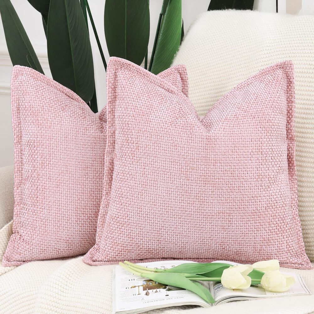 2637 Chenille Velvet Throw Pillow Covers with Flange Set of 2 Super Soft